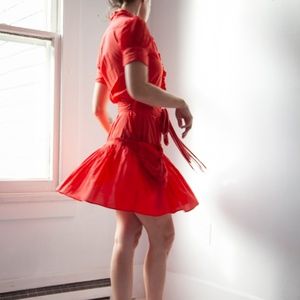 Red Marc Jacobs Ruffle Shirt Dress